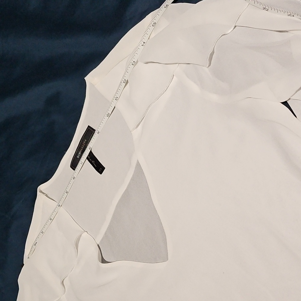 BCBGMAXAZRIA Cream Gael V-neck Ruffle Top, Blouse New! - Picture 8 of 11